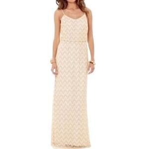 LILLY PULITZER Deanna Gold White Metallic Chevron Crochet Maxi Dress - Sz XS